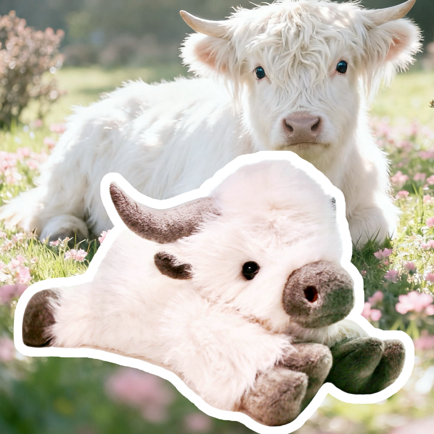 uoozii®️ 24" | 5 Pounds White Highland Cow | Zipped Warmable & Coolable Pouch