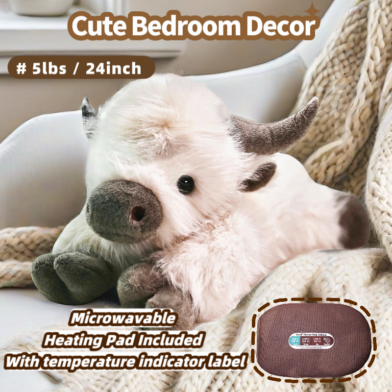 uoozii®️ 24" | 5 Pounds White Highland Cow | Zipped Warmable & Coolable Pouch