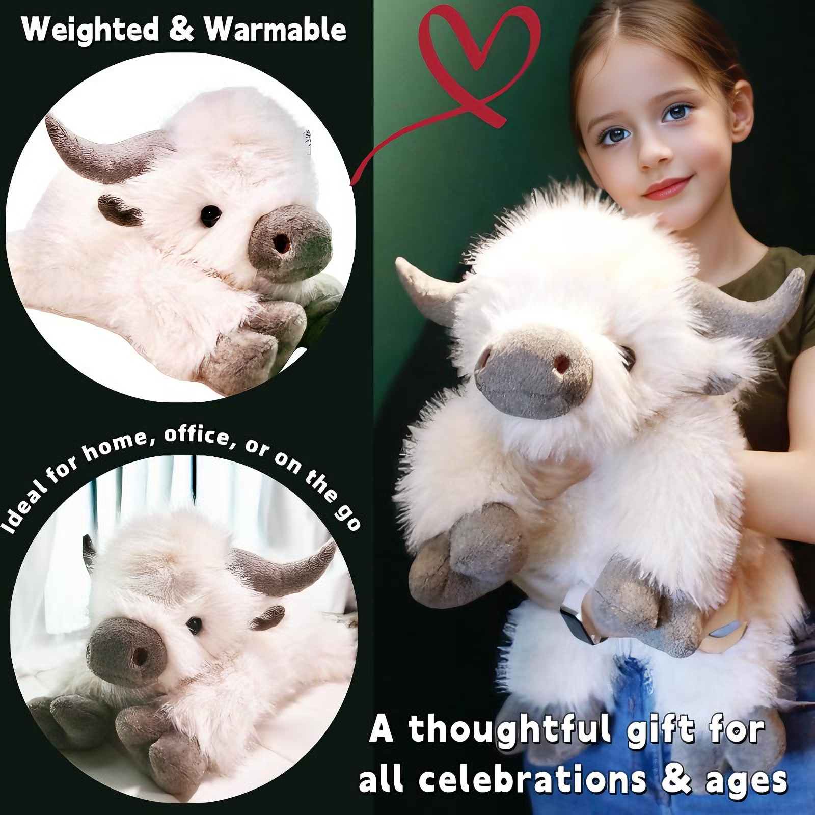 uoozii®️ 24" | 5 Pounds White Highland Cow | Zipped Warmable & Coolable Pouch