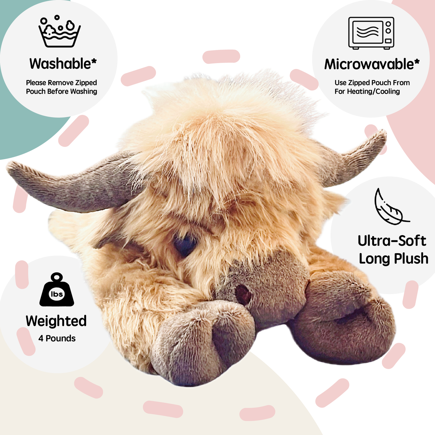 uoozii®️ 20" | 4 Pounds Highland Cow | Zipped Warmable & Coolable Pouch